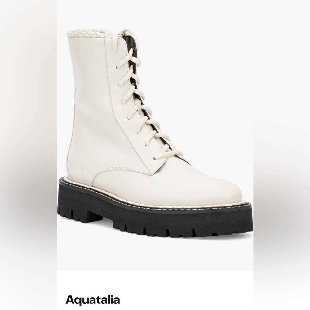 NIB wmns Aquatalia Sadie off white leather platform combat boots size 8